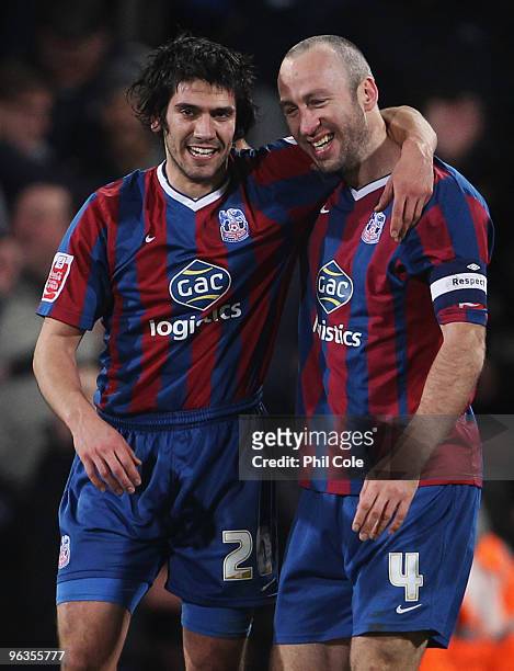 Danny Butterfield of Crystal Palace celebrates as he scores his and his team's third goal with Shaun Derry during the FA Cup sponsored by E.ON Final...