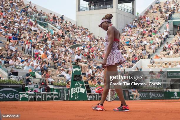French Open Tennis Tournament - Day One. Venus Williams of the United States during her loss to Wang Qiang of China on Court Suzanne-Lenglen in the...