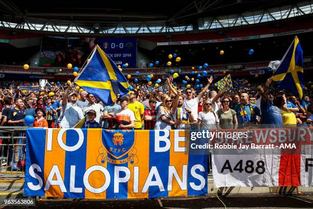 General view of Shrewsbury Town fans during the Sky Bet League One Play Off Final between Rotherham United and Shrewsbury Town at Wembley Stadium on...