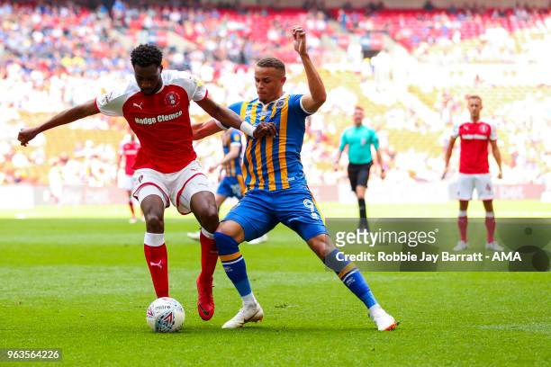 Semi Ajayi of Rotherham United and Carlton Morris of Shrewsbury Town during the Sky Bet League One Play Off Final between Rotherham United and...