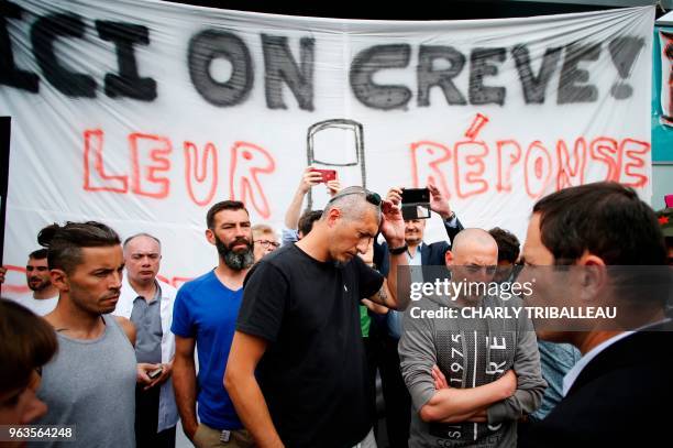 Benoit Hamon , leader of the left-wing political movement Generations , speaks during a meeting with seven employees of the Centre Hospitalier Du...