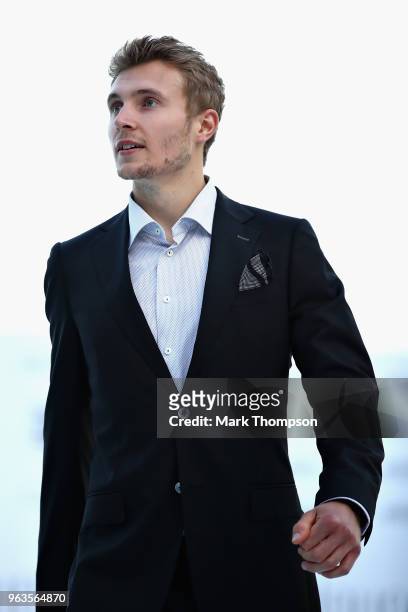 Sergey Sirotkin of Russia and Williams walks the catwalk at the Amber Lounge Fashion show during previews ahead of the Monaco Formula One Grand Prix...