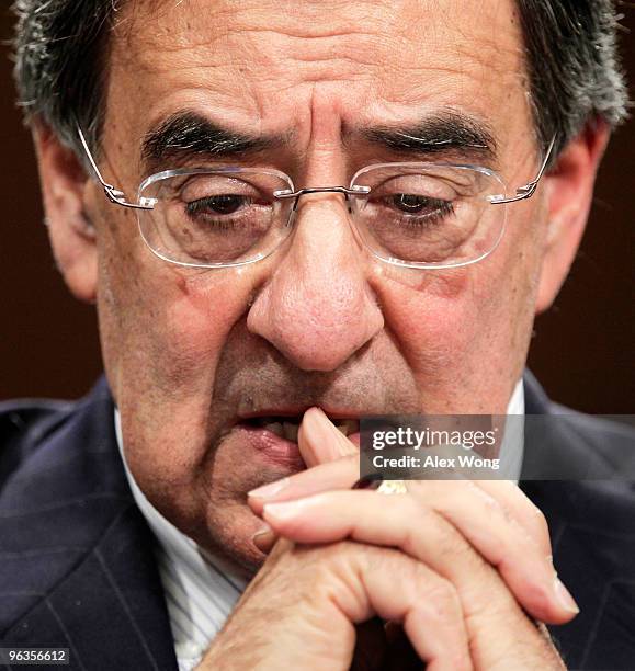 Director Leon Panetta testifies during a hearing before the Senate Intelligence Committee February 2, 2010 on Capitol Hill in Washington, DC. The...