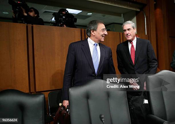 Director Leon Panetta and FBI Director Robert Mueller arrive for a hearing before the Senate Intelligence Committee February 2, 2010 on Capitol Hill...