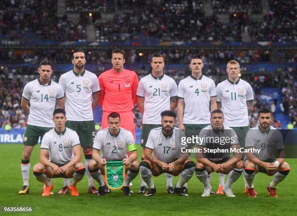 Paris , France - 28 May 2018; The Republic of Ireland team, back row, from left, Alan Browne, Shane Duffy, Colin Doyle, Kevin Long, Declan Rice and...