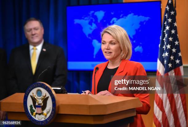 State Department spokesperson Heather Nauert introduces Secretary of State Mike Pompeo during the release of the 2017 Annual Report on International...