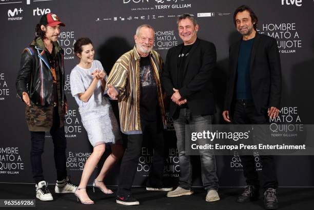 Oscar Jaenada, Joana Ribeiro, Terry Gilliam, Sergi Lopez and Jordi Molla attends the photocall of 'El hombre que mato a Don Quijote' at NH Collection...