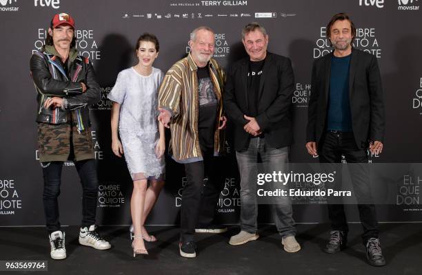 Oscar Jaenada, Joana Ribeiro, Terry Gilliam, Sergi Lopez and Jordi Molla attend the 'The man who killed Don Quixote' photocall at Eurobuilding hotel...