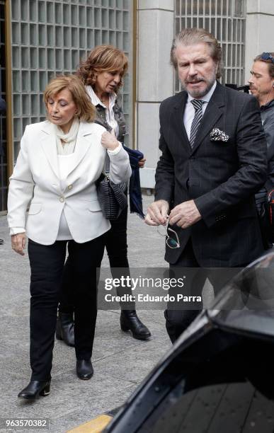 Maria Teresa Campos and Edmundo Arrocet AKA Bigote Arrocet attend the Maria Dolores Pradera's funeral chapel on May 29, 2018 in Madrid, Spain.