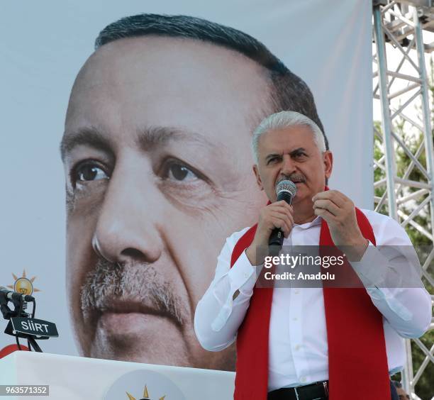 Turkish Prime Minister and Vice Chairman of Turkey's ruling Justice and Development Party, Binali Yildirim addresses to people during AK Party's...