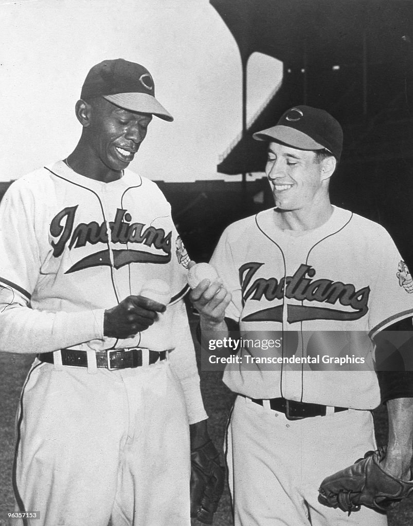 Satchel Paige Bob Feller Comparing Baseballs
