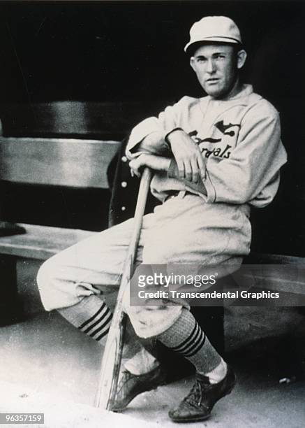 In his first full season in St.Louis Rogers Hornsby poses serenely in the dugout before a game in 1916.