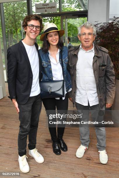 Actors Thomas Soliveres, Lucie Boujenah and Michel Boujenah attend the 2018 French Open - Day three at Roland Garros on May 29, 2018 in Paris, France.