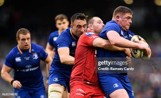 Dublin , Ireland - 26 May 2018; Tadhg Furlong of Leinster is tackled by Rob Evans of Scarlets during the Guinness PRO14 Final between Leinster and...