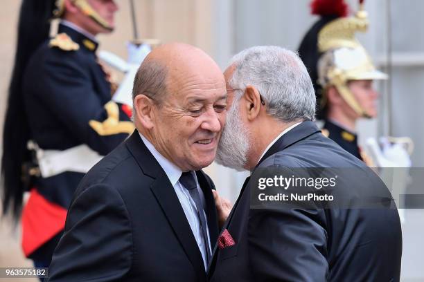 French Minister of Europe and Foreign Affairs Jean-Yves Le Drian welcomes Libyan Foreign Minister of the Presidential Council's government, Mohammed...