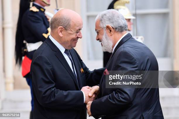 French Minister of Europe and Foreign Affairs Jean-Yves Le Drian welcomes Libyan Foreign Minister of the Presidential Council's government, Mohammed...
