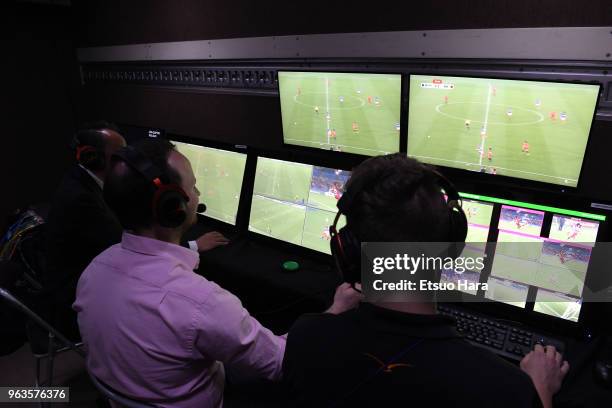 Video Assistant Referee system inside the VAR-van is opened to media during a training session ahead of the international friendly match between...