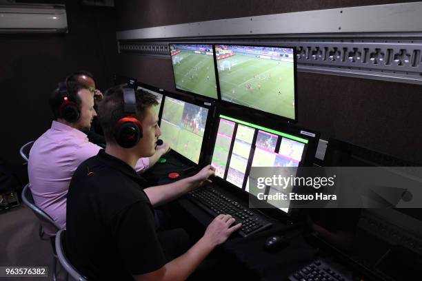 Video Assistant Referee system inside the VAR-van is opened to media during a training session ahead of the international friendly match between...