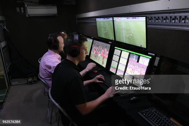 Video Assistant Referee system inside the VAR-van is opened to media during a training session ahead of the international friendly match between...