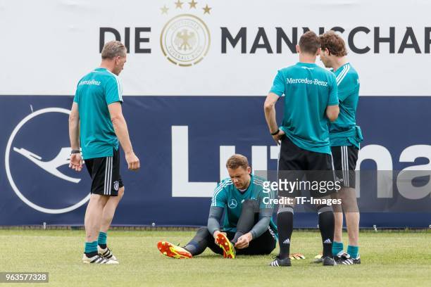 Assistant coach Marcus Sorg of Germany, Goalkeeper Manuel Neuer of Germany, Miroslav Klose of Germany and Goalkeeper coach Andreas Koepke of Germany...