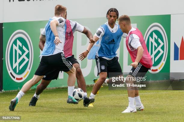 Marco Reus of Germany, Leroy Sane of Germany, Joshua Kimmich of Germany and Jonathan Tah of Germany battle for the ball during day seven of the...