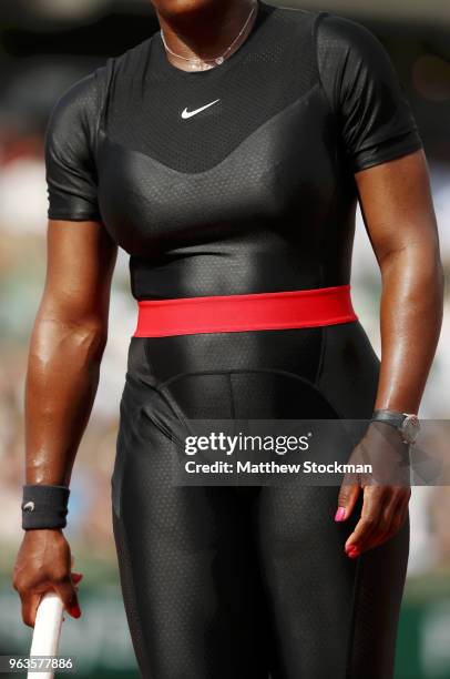 Serena Williams of The United States competes during her ladies singles first round match against Kristyna Pliskova of Czech Republic during day...