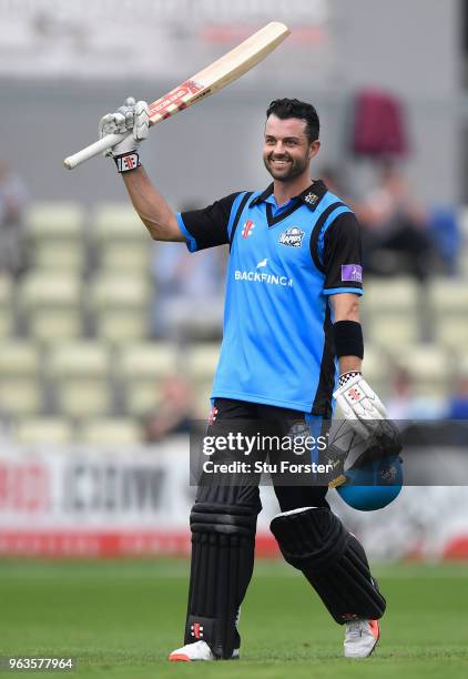 Royals batsman Callum Ferguson reaches his century during the Royal London One Day Cup match between Worcestershire and Leicestershire at New Road on...