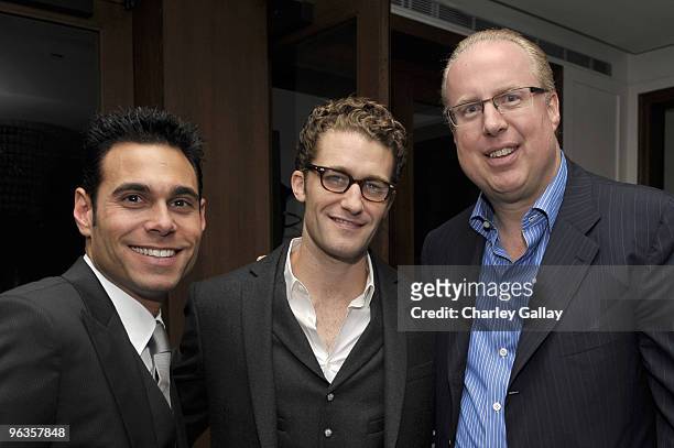 Producer Eric Podwall, actor Matthew Morrison, and president/COO, Island Def Jam Music Group Steve Bartels attends Antonio "L.A." Reid's Post-GRAMMY...