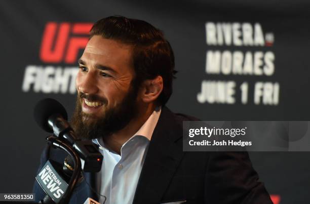 Jimmie Rivera interacts with media during a UFC press conference at the Adirondack Bank Center on May 29, 2018 in Utica, New York.