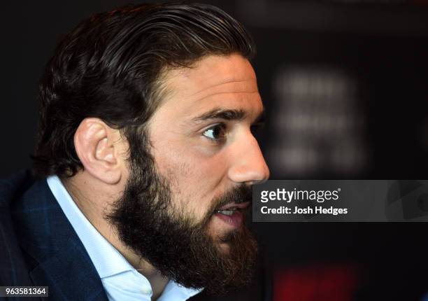 Jimmie Rivera interacts with media during a UFC press conference at the Adirondack Bank Center on May 29, 2018 in Utica, New York.