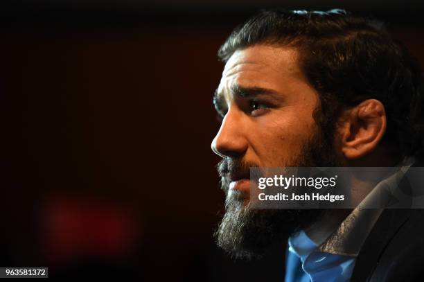 Jimmie Rivera interacts with media during a UFC press conference at the Adirondack Bank Center on May 29, 2018 in Utica, New York.