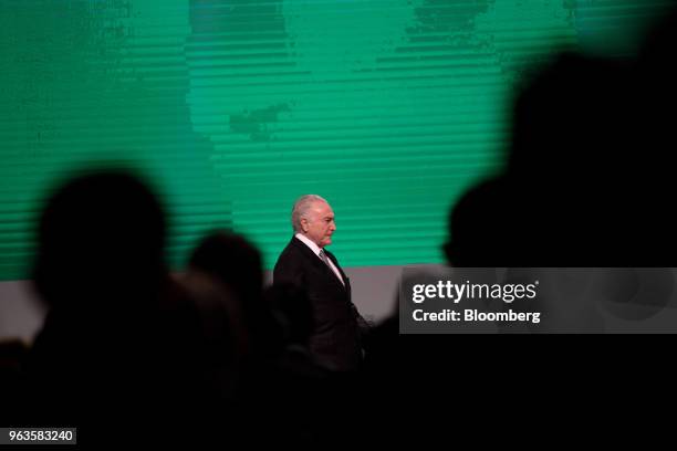 Michel Temer, Brazil's president, arrives to speak during the Brazil Investment Forum in Sao Paulo, Brazil, on Tuesday, May 29, 2018. The...