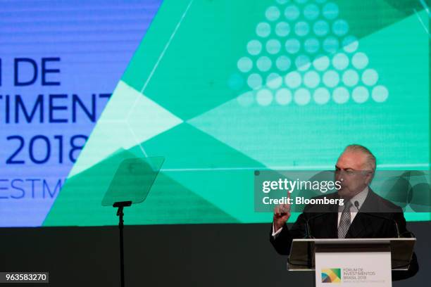 Michel Temer, Brazil's president, speaks during the Brazil Investment Forum in Sao Paulo, Brazil, on Tuesday, May 29, 2018. The inauguration on...