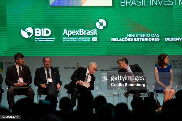 Valter Casimiro, Brazil's transportation minister, from left, Aloysio Nunes Ferreira, Brazil's foreign minister, Michel Temer, Brazil's president,...