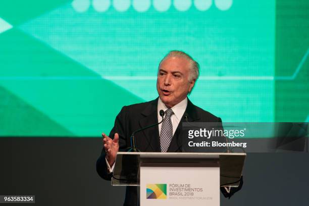 Michel Temer, Brazil's president, speaks during the Brazil Investment Forum in Sao Paulo, Brazil, on Tuesday, May 29, 2018. The inauguration on...