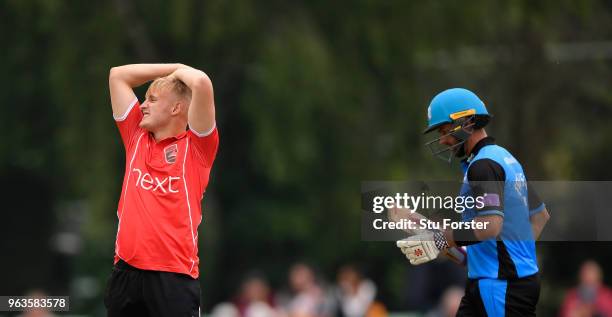 Foxes bowler Callum Parkinson reacts after being hit by Callum Ferguson to the boundary during the Royal London One Day Cup match between...