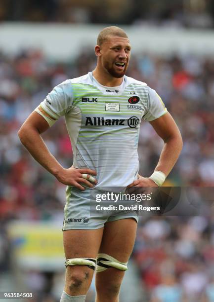 Nick Isiekwe of Saracens looks on during the Aviva Premiership Final between Exeter Chiefs and Saracens at Twickenham Stadium on May 26, 2018 in...