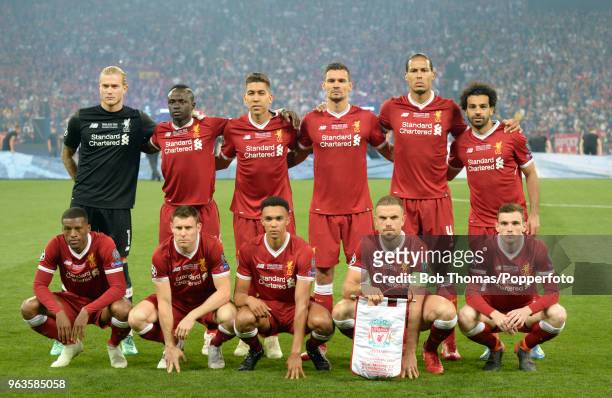 Liverpool pose for a team group before the UEFA Champions League Final between Real Madrid and Liverpool at NSC Olimpiyskiy Stadium on May 26, 2018...