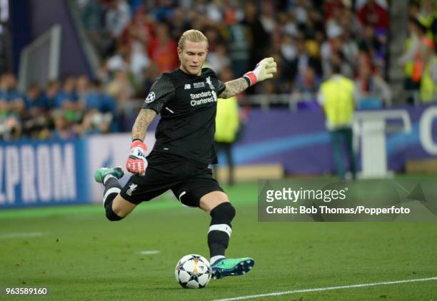 Goalkeeper Loris Karius in action for Liverpool during the UEFA Champions League Final between Real Madrid and Liverpool at NSC Olimpiyskiy Stadium...