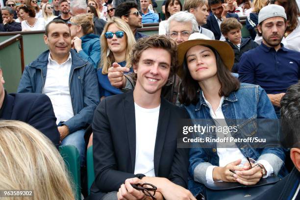 Zinedine Soualem, Caroline Fraindt, Thomas Soliveres, Michel Boujenah and his niece Lucie Boujenah attend the 2018 French Open - Day Three at Roland...