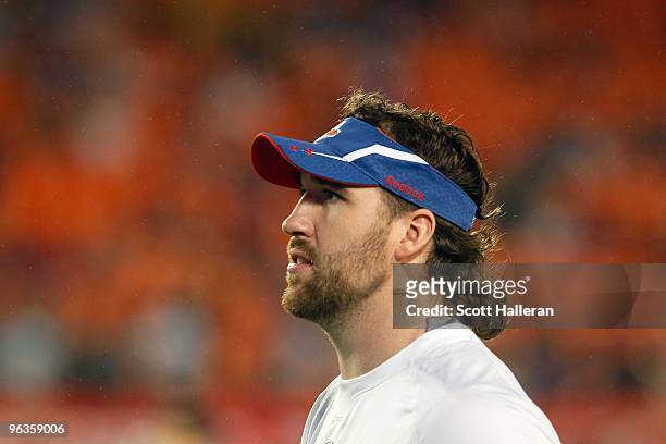 Jared Allen of the NFC looks on during the 2010 AFC-NFC Pro Bowl game at Sun Life Stadium on January 31, 2010 in Miami Gardens, Florida. The AFC...