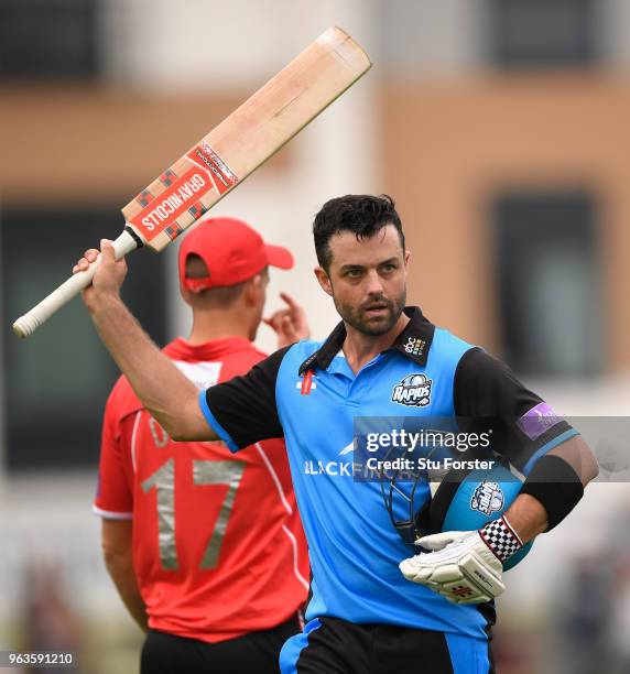 Worcestershire batsman Callum Ferguson raises his bat to the crowd after he was eventually dismissed for 192 runs during the Royal London One Day Cup...