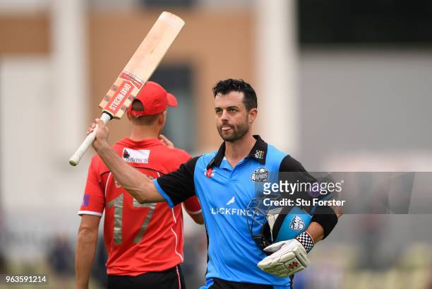 Worcestershire batsman Callum Ferguson raises his bat to the crowd after he was eventually dismissed for 192 runs during the Royal London One Day Cup...