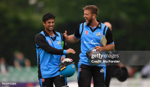 Royals batsmen Brett D'Oliveira and Ross Whiteley celebrate at the end of the Royal London One Day Cup match between Worcestershire and...