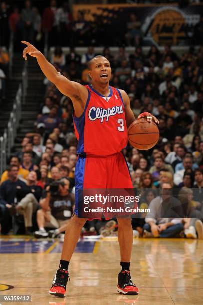 Sebastian Telfair of the Los Angeles Clippers moves the ball against the Los Angeles Lakers during the game at Staples Center on January 15, 2010 in...