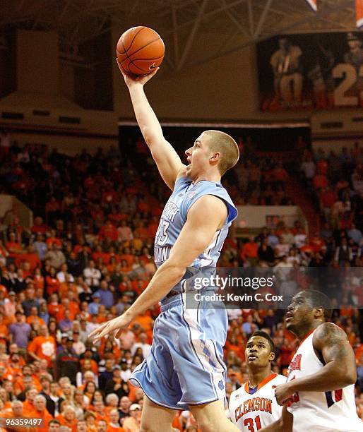 Travis Wear of the North Carolina Tar Heels against the Clemson Tigers at Littlejohn Coliseum on January 13, 2010 in Clemson, South Carolina.