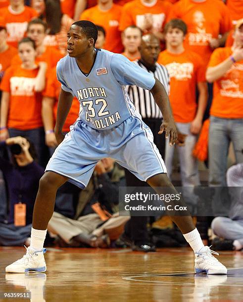 Ed Davis of the North Carolina Tar Heels against the Clemson Tigers at Littlejohn Coliseum on January 13, 2010 in Clemson, South Carolina.