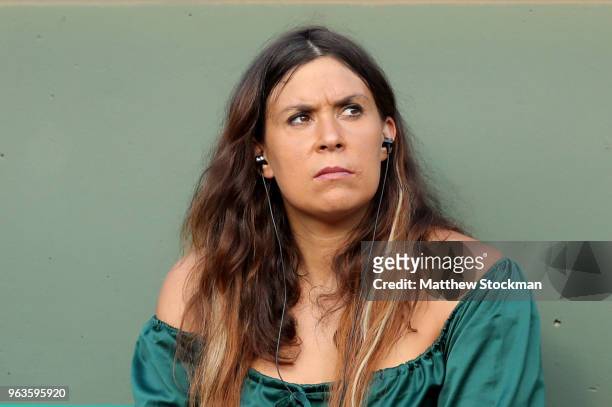 Marion Bartolio watches on during the mens singles first round match between Jeremy Chardy of France and Thomas Berdych of Czech Republic during day...