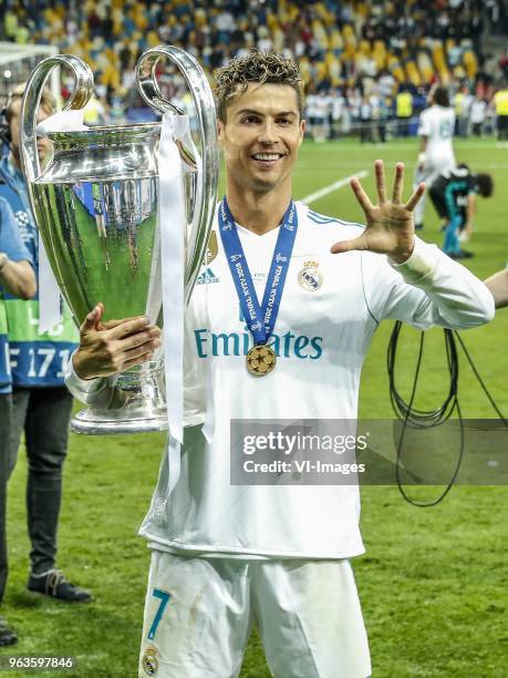 Cristiano Ronaldo of Real Madrid with UEFA Champions League trophy, Coupe des clubs Champions Europeens during the UEFA Champions League final...