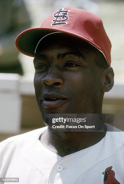 S: First Baseman Bill White of the St. Louis Cardinals on the field before the start of a circa 1960's Major League Baseball game at Busch Stadiium...